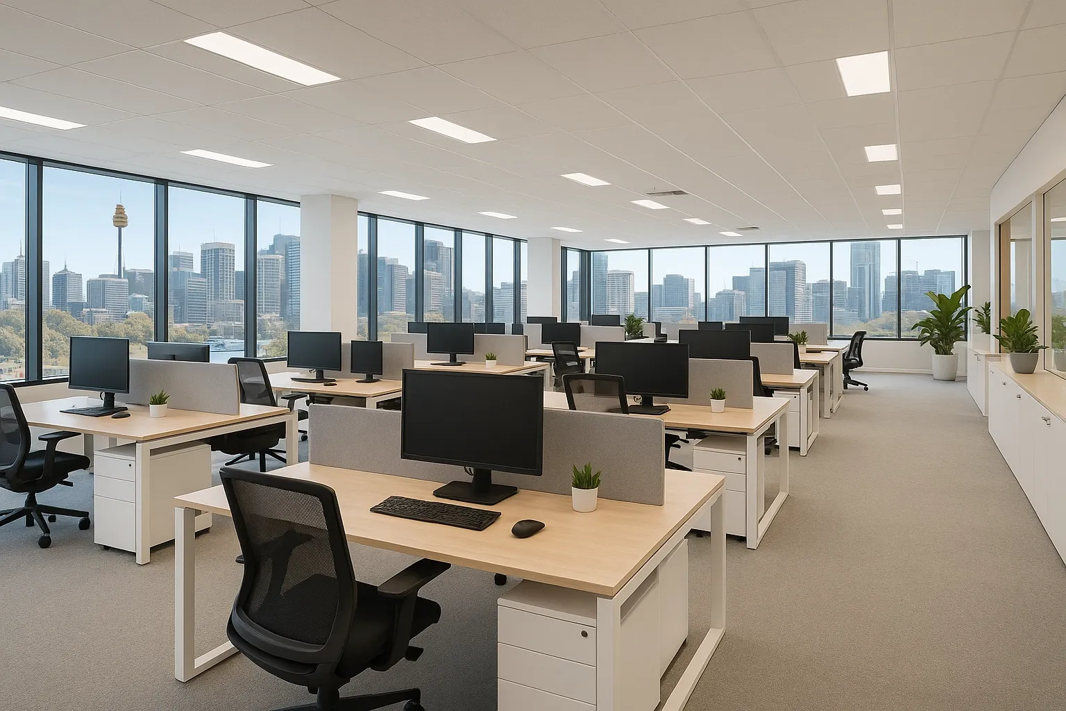 A modern, clean office space in Sydney, showcasing the benefits of commercial cleaning.