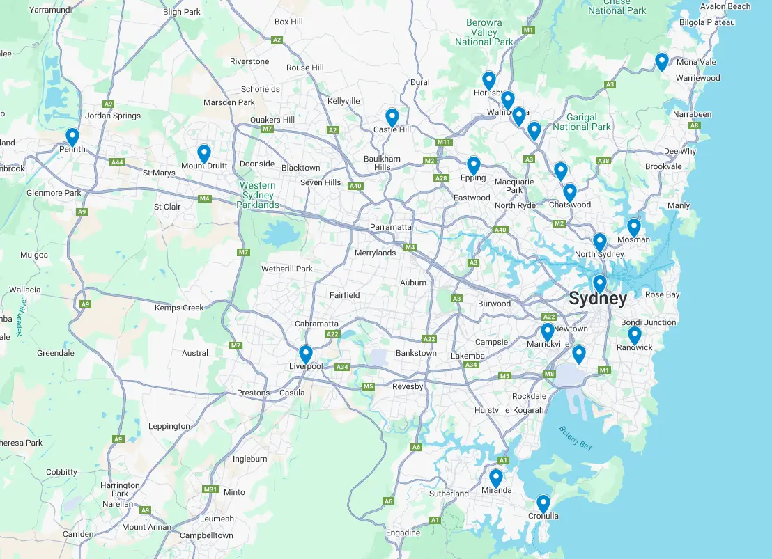 SBRE Pest Control Sydney service coverage map