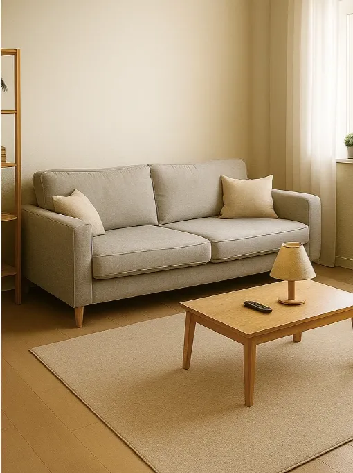 The same living room, now fully dried, restored, and cleaned by our professional team.